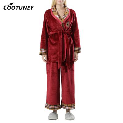 China Design Custom High Quality Plaid Printed Warm Mink Cashmere Two Piece Luxury Women Pajama Set for sale