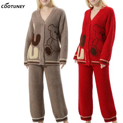 China Lovely Bear V Neck Winter Thickened Cardigan Homesuit Plus Size Women Sleepwear Fleece Pajamas for sale