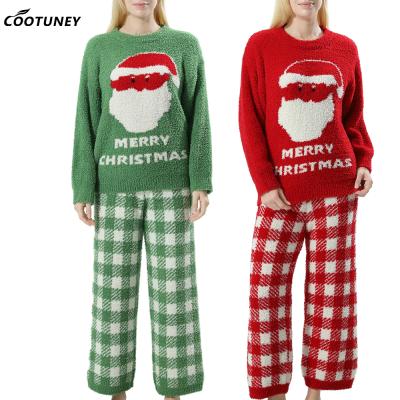 China Santa Printed Fleece Flannel Pajamas 100% Polyester Plain Pants Knitted Loungewear for sale