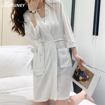 China Cotton Robe Silk Satin Pajamas White Waffle Kimono style Full Length for Hotel and Spa for sale