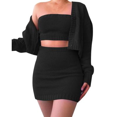 China Autumn Sexy Cardigan Slim Sweater Dress Spandex/Polyester Short Three-Piece Knit Bodycon For Girls for sale