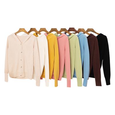 China V-Neck Hooded Pure Cashmere Cardigan With Button For Daily, Life, Weekend & Office for sale