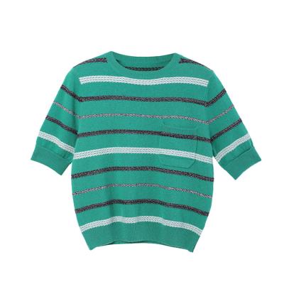 China Stylish Shoulder Button Knitted Pullover Sweater Short Sleeves 100% Wool Fashion for sale