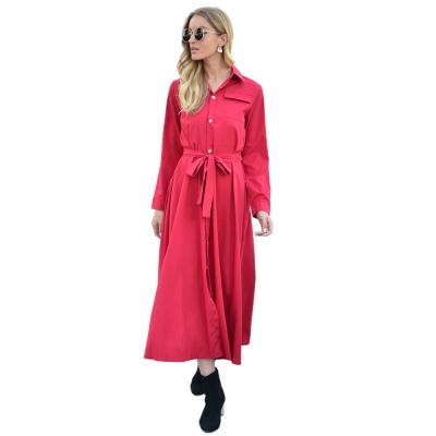 China High Quality Autumn European Style Women Single-breasted Mid-length Long Sleeved Dress for sale