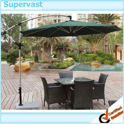 China Hand crank 9' Offset Patio Umbrella 270CM Aluminum Banana Parasol With Marble Base for sale