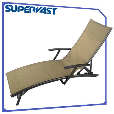 China Sling Outdoor Folding Patio Furniture Armrest Garden Poolside Chaise Lounge for sale