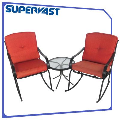 China Red Patio Bistro Set Rocking Chair Chat Set with Cushion KD Style for sale