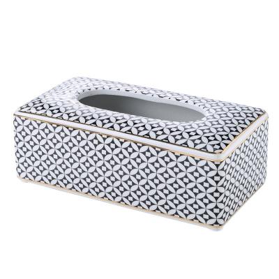 China Nordic Ceramic Tissue Box Gold Line Home Decor Silver Living Room Tissue Holder for sale