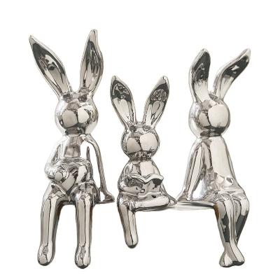 China Modern Lovely nordic ceramic rabbit furnishing style decorations art small table top decoration bunny gift for sale