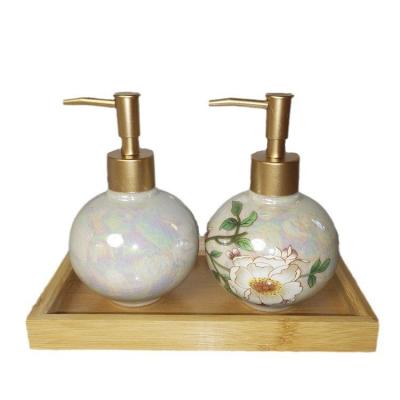 China Sustainable 250ml White Pearl Fashion Nordic Gold ceramic Hand Shampoo Body Lotion bottle Deluxe for sale