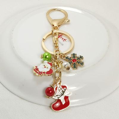 China For Enamel Christmas Tree Bell Snowman Keychains Alloy Lobster Key Buckle Clasp Charms Xmas Keyring for sale