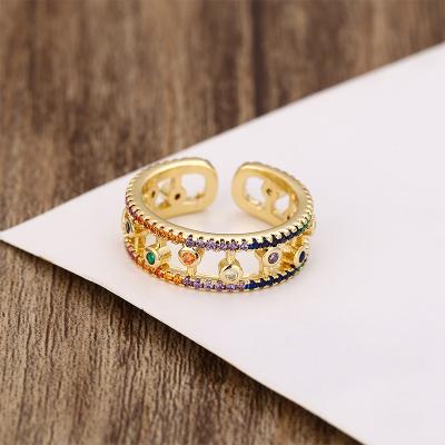 China 2021 Fashion Women Rainbow CZ Ring 18K Gold Copper Fashion Zircon Ring Gift Crystal Wholesale for sale