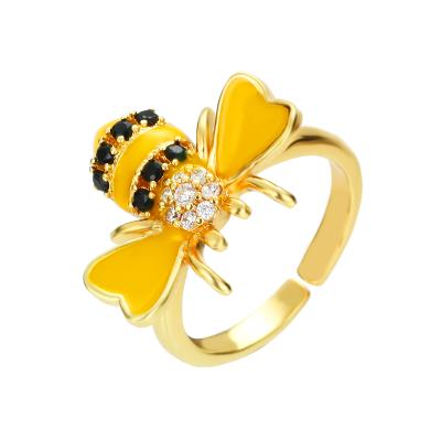 China 2021 Fashion Women Gold Bee Ring 18K Gold Cubic Zirconia Ring Dropshipping Exquisite Gift for sale