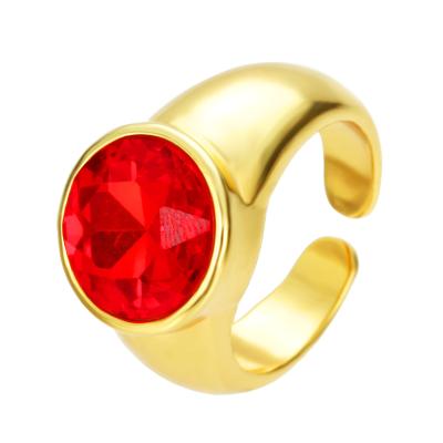 China Wholesale 2021 Fashion CZ GOLD Crystal Ring 18K Gold Exquisite Ring Copper Red Crystal Zircon Crystal Gift for sale