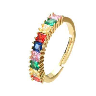 China 2021 Fashion Women Rainbow CZ Ring 18K Gold Copper Fashion Zircon Ring Gift Crystal Wholesale for sale