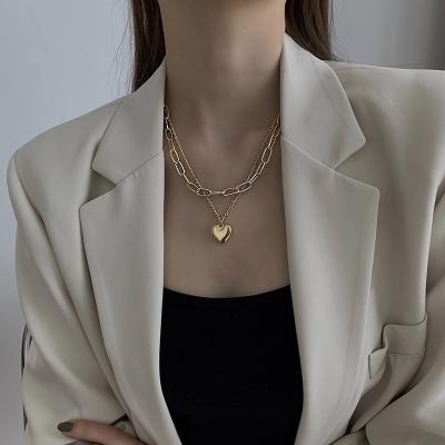 China New Fashion Necklace Trendy Simple Heart Shape Multilayer Chain Jewelry Female for sale