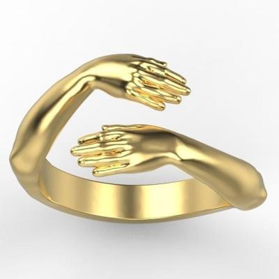 China CLASSIC Fashion Silver Gold Embrace Ring For Couples Lovers Vintage Adjustable Opening Hand Rings Jewelry for sale