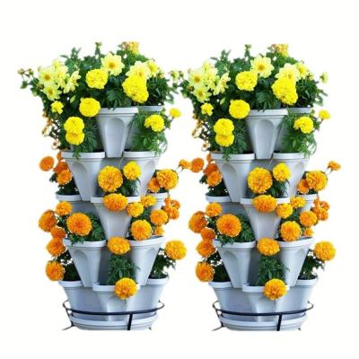 China CLASSIC HW Flower Grass 5 Row Rack Stacking Planting Plastic Stackable Vertical Pot Tower Gardening Strawberry Planter for sale