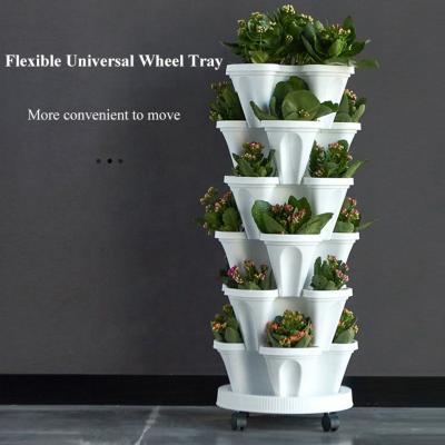 China HW CLASSIC High Quality Stackable Planter Flower Pot Tower Elevate Wheels Strawberry Planter Vertical Gardening for sale