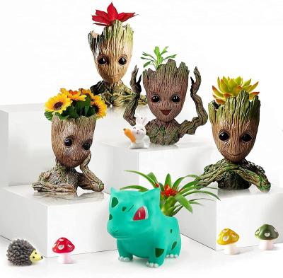 China Toy Groot Flower Pot Bulbasaur Cartoon Planter Succulent Pot 6.2 Inch Cute Green Flowerpot With Hole 5 Styles Design Best Christmas Birthday for sale