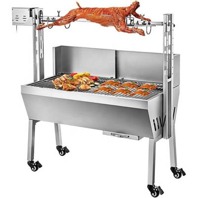 China Hot Sales Height Adjustable Stainless Steel Pork Roast Machine Heavy Duty BBQ Spit Rotisserie 132 lbs Rotisserie Grill Roasting 110v Motor for sale