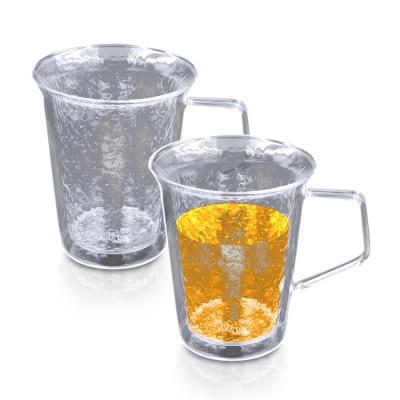 China Viable Travel Glass Mug 2 Groups Double Layer 350ml Hammer Pattern Tea Maker Coffee Glass Wall Mug Cup Heat Resistant Glass Mug Teapot for sale