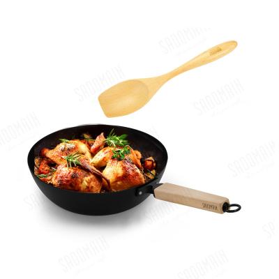 China 28cm Hardware Ceramic Coating Non-Stick Sustainable Pan Beech Log Handmade Spatula Frying Spoon Sets Cookware for sale