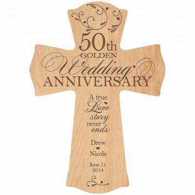 China Europe 50th Wedding Anniversary Wooden Wall Cross Gift For Couples 50 Years Old for sale