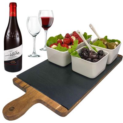 China Modern Sustainable Style Acacia Cheese Board With Removable Slate Wooden Tray Cheese Slate Board SET for sale