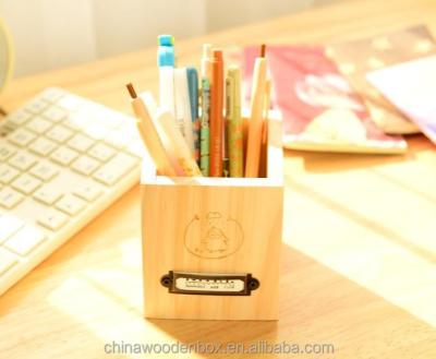 China Clock Cao County Manufacturing Price Pencil Holder Fashion Square Bamboo And Wooden Pencil Holder for sale