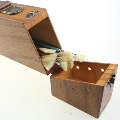 China Eco - Friendly Antique Wooden Pen Box With Leather Handle Wooden Pencil Case for sale