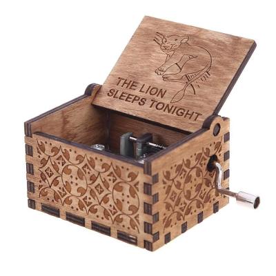 China Eco-Friendly Engraved Wooden Music Box Lion Music Box Sleep Case for sale