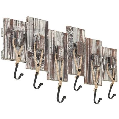 China Modern Rustic Style Wall Mounted Wall Mounted Wooden Hat Rack Viable With 6 Rope Hooks For Bedroom And Hall for sale