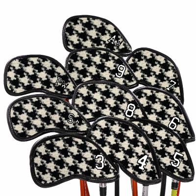 China Professional Golf Club Head Dust Cover Wholesale 10 Pcs Golf Club Headcover Cover Sets Creative Houndstooth Cloth Iron Golf Club Headcovers for sale