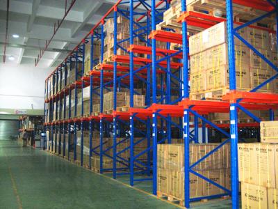 China Distribución Center Drive a través del sistema del tormento, estantería de varias filas selectiva de la alta capacidad en venta