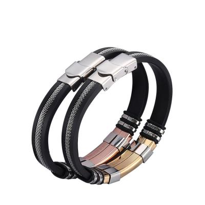 China Casual/Sporty New Trendy and Fashionable Men's Adjustable Stainless Steel Leather Bracelet for sale