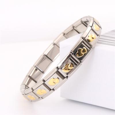 China Casual/Sporty DIY Compose 9MM Men Italian Charms Wholesale Stainless Steel Italian Gold Double Heart Charm Bracelet For Boys for sale