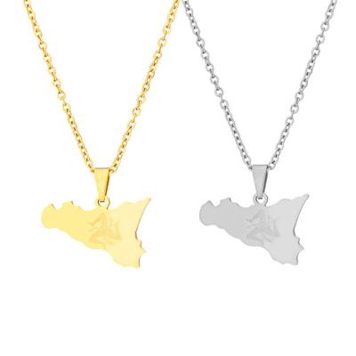 China Other Cross Border Map of Sicily Italy Flag Necklace Female Stainless Steel Geometric Titanium Steel Lock Bone Chain for sale