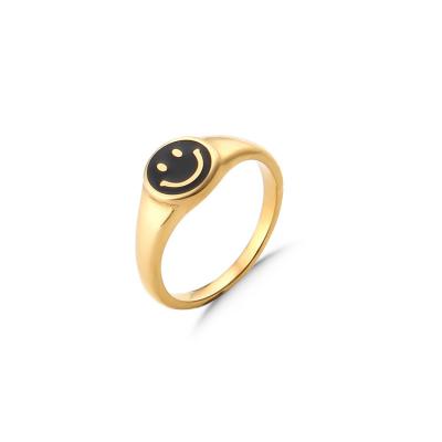 China Punk New Smiley Face Ring Simple Plating 18K Drip Oil Ring Metal Stainless Steel Rings for sale