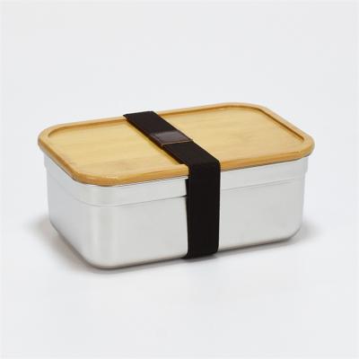 China High Quality Square Freshness Storage Multi-capacity 304 Stainless Steel Food Keep Freshness Container Bento Lunch Box With Bamboo Lid for sale