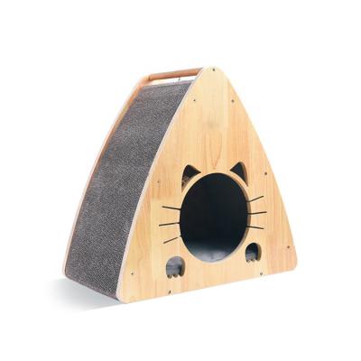 China OEM Breathable Hot Selling Corrugated Paper Washable Wooden Cute Indoor Modern Luxury Pet Bed Cat House for sale