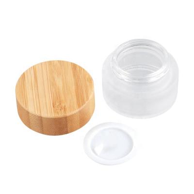 China 5G 15G 30G 50G 100G Amber Cosmetic Cream Jar With Clear Frosted Bamboo Lid Beauty Makeup Cosmetic Packaging for sale