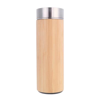 China Custom Viable Temperature Display 450ml Vacuum Insulated Smart Flask Thermal Tea Infuser Bamboo Water Bottle With Strainer for sale