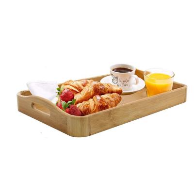 China Natural Bamboo Serving Tray Disappeared Food and Beverage Serving Tray with Handles and Rounded Corners for sale