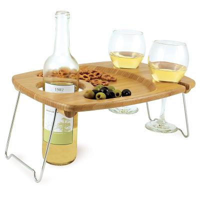 China Artisan Wooden Bamboo Portable and Foldable Wine and Snack Table for Outdoor Picnic and Beach Park for sale