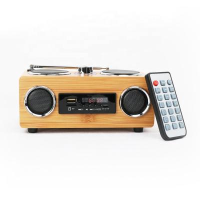 China Portable Remote Control Bamboo Wireless Stereo Speaker USB SD Card Retro Style Wireless Gift Design with FM Radio for sale