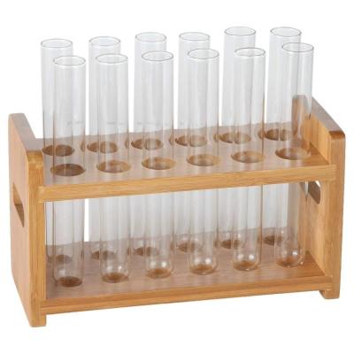 China Lab Test Tubes Capacity 12 Built In Handle Test Tube Wooden Bamboo Vial Shot Glasses Holder Pen Holder for sale