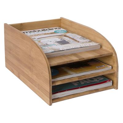 China Eco-friendly Office Supplies Organizer Wooden Bamboo File Document Folder Sorter 3 Tier Letter Folder Desk Tray for sale