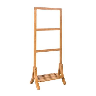 China Easy Assembled BACKREST Bathroom Position Ladder Natural Bamboo Towel Rack With Storage Shelf for sale