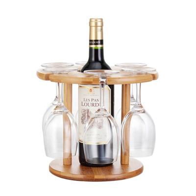 China Other Eco-Friendly Natural Wooden Bamboo Wine Rack with 6 1 Glass Rack Bottle Holders and for sale